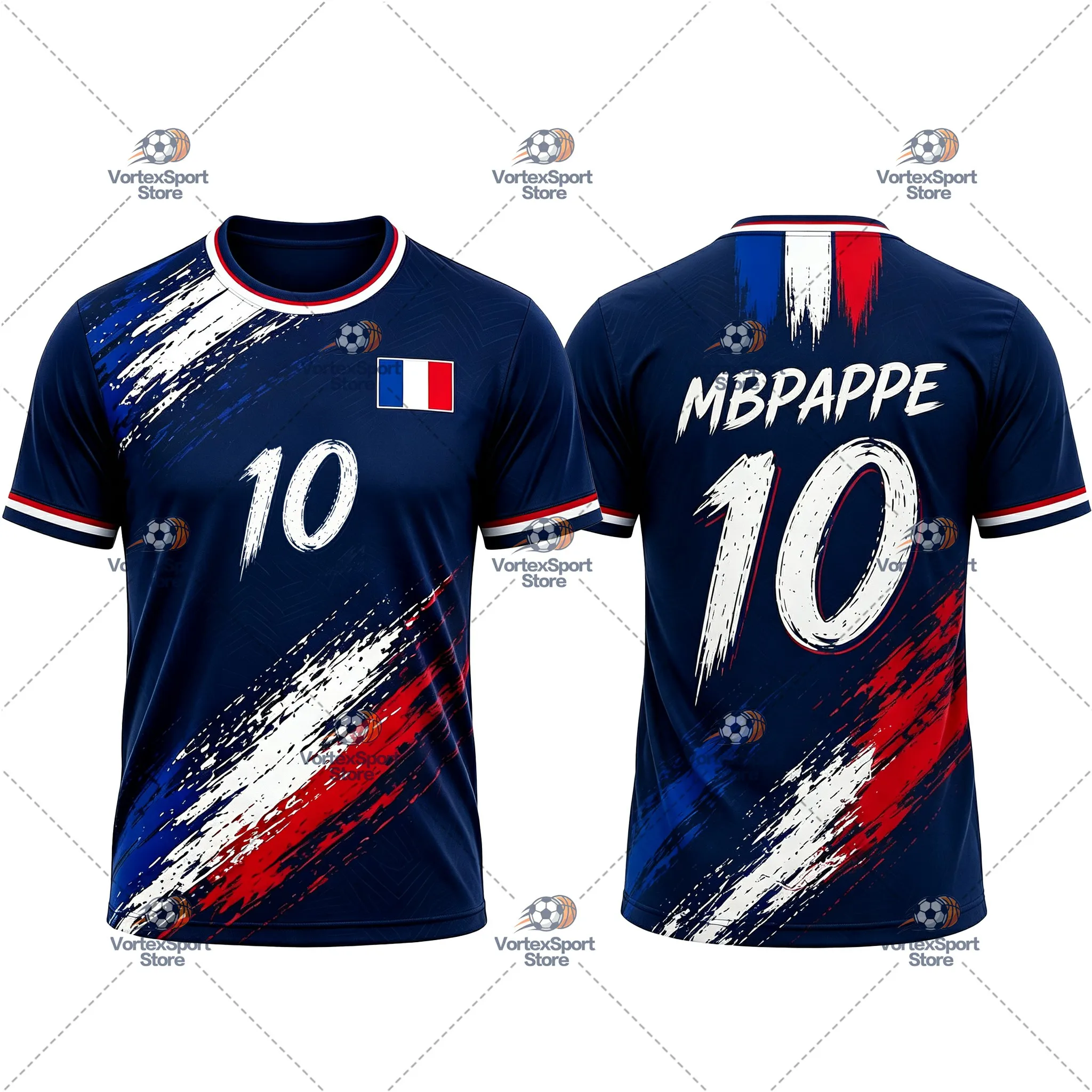 Explosions Kinder Herren Frankreich Nr. 10 Fußball Schnelltrocknendes T-Shirt Alle Größen Kurzarm Rundhalsausschnitt Mbappé Fußballfans Trikot – Detail 9