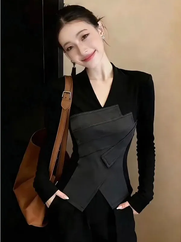 

Женская модная футболка больших размеров с V-образным вырезом и длинным рукавом, повседневная, осенне-зимняя, универсальная, для ношения под одеждой