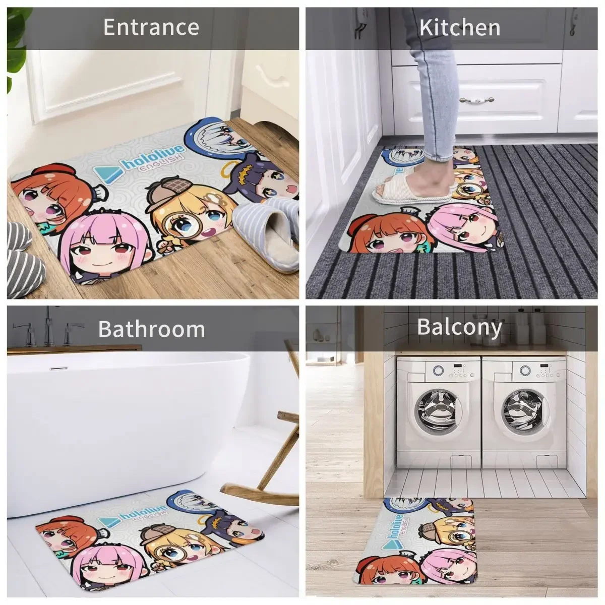 Hololive Production Fictitious Virtual Youtuber Vtuber Anti-Slip Rug Doormat Kitchen Mat English Hallway Carpet Entrance Door