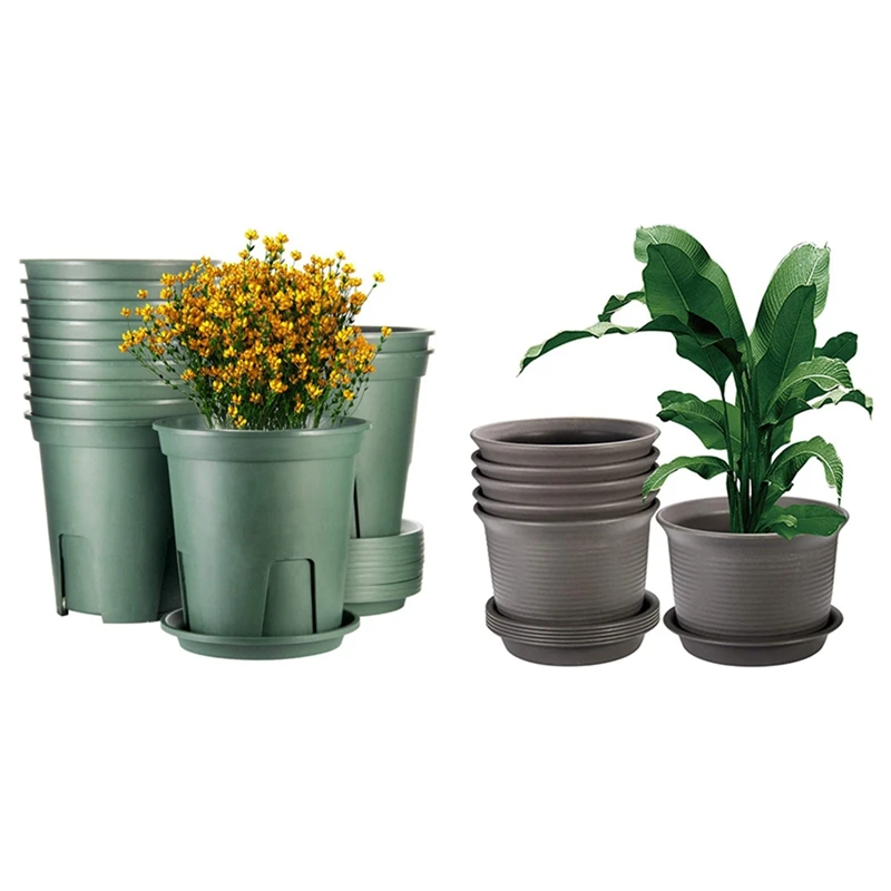 

7 Inch,12 Set Plastic Flower Planters & 6Pc 8.6 Inch Plastic Pots With Drainage Hole And Tray