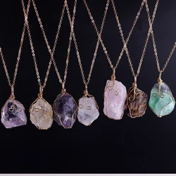1PCS High Quality Wire Wrap Irregular Natural Raw Stone Quartz Crystal Pendant Necklace Healing Energy Meditation Jewelry