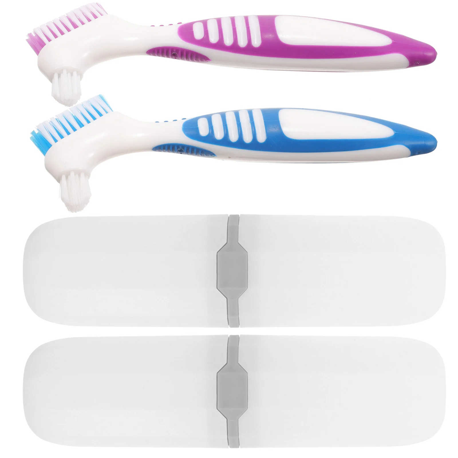2 Sets Travel Portable Toothbrush and Storage Box Mini Denture Cleaner Household Dental Detergent