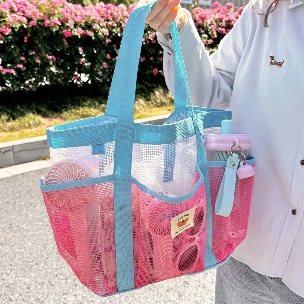 Cute Multi-pockets Mesh Beach Bag Woman Large Capacity Tote Bag Portable Travel Waterproof Shoulder Bag PVC Outdoor Swimming Bag