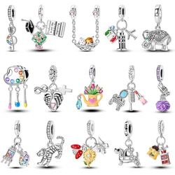 Silver Plated Charms Elephant Palette Sunflower Vintage Palm Beads Fit Original Bangle Bracelet Pendants Fine Jewelry Gift