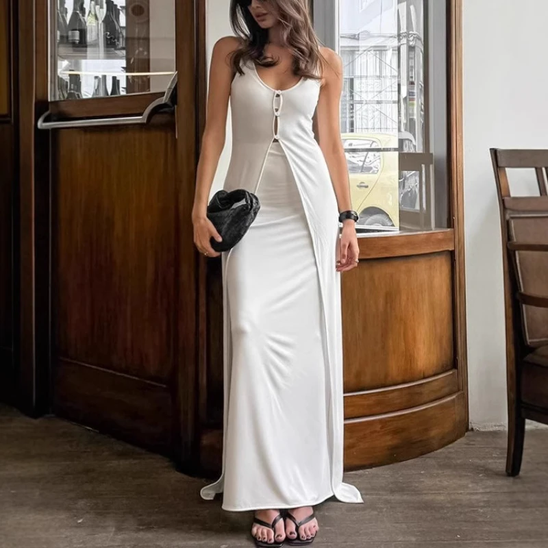 

New Knitted Cardigan Sleeveless Top High Waist Long A-line Skirt Two Piece Set Fashionable Commuter Women's Wear