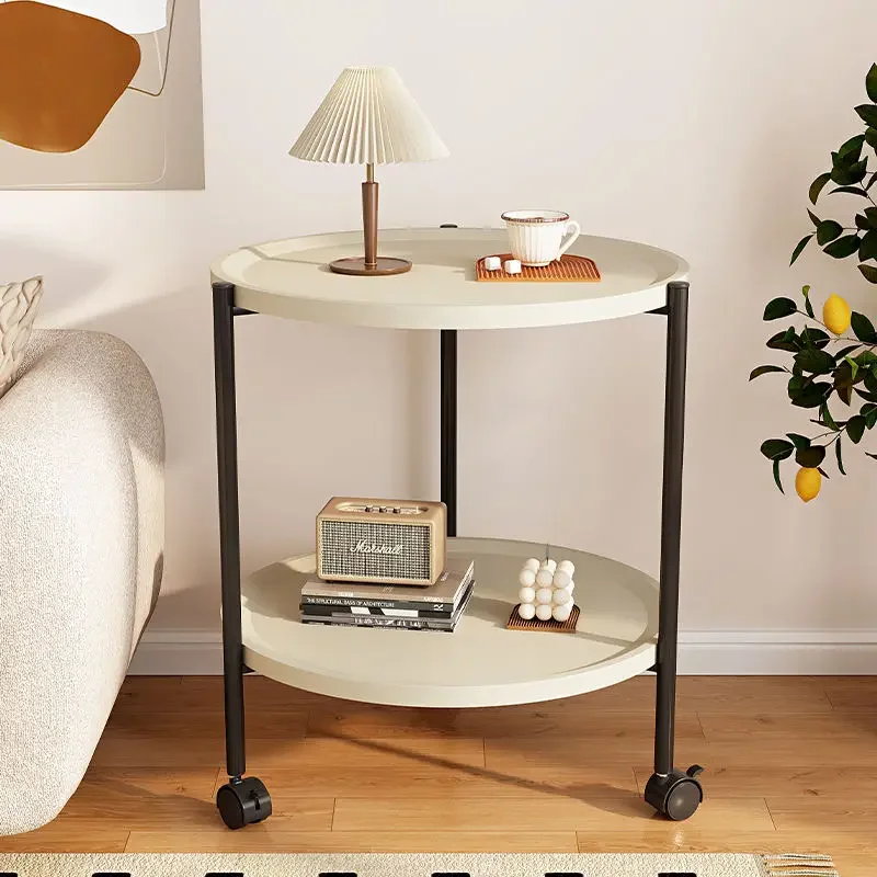 Rolling Cart Double Layered Small Table Movable Sofa Simple Bedside Table Corner Storage Rack End Tables Living Room Furniture