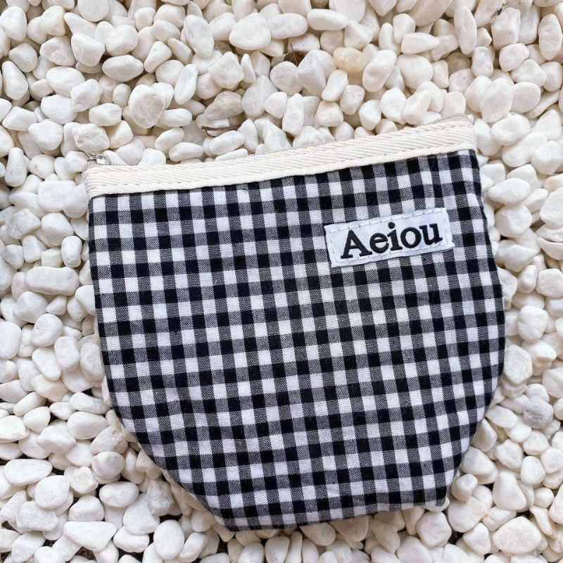 Women Small Pouch Makeup Organizer Case Lipstick Storage Bag New Plaid Mini Cosmetic Bag Canvas Coin Purse Money Wallet Bags