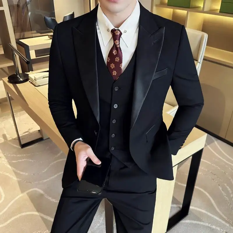 Plus Size 6XL 5XL Men Formal Business Suit 3 Set Pieces Classic Slim Fit Business Suits Sets Autumn Men Wedding Party Tuxedo