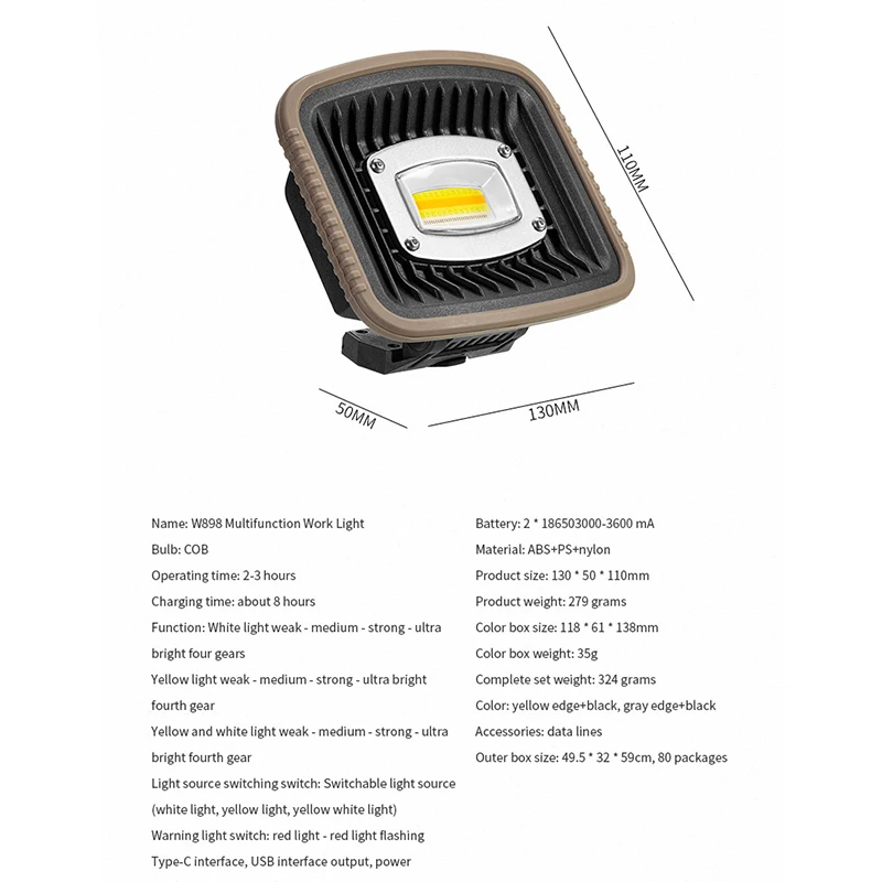 COB Flashlight Rechargeable Camping FloodLights with Magnet 12 Lighting Modes for Hiking , Fishing Flashlight