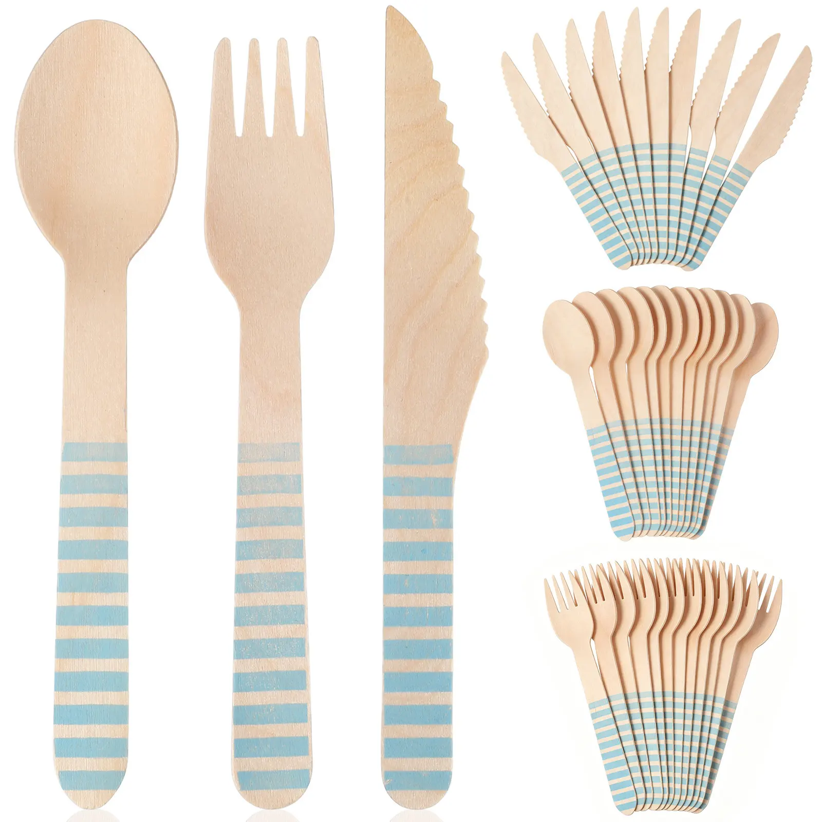 48pcs Disposable Cutlery Set Wooden Spoons Forks Knife Natural Biodegradable For Party Camping Picnic Bbq Fruit Dessert Serving