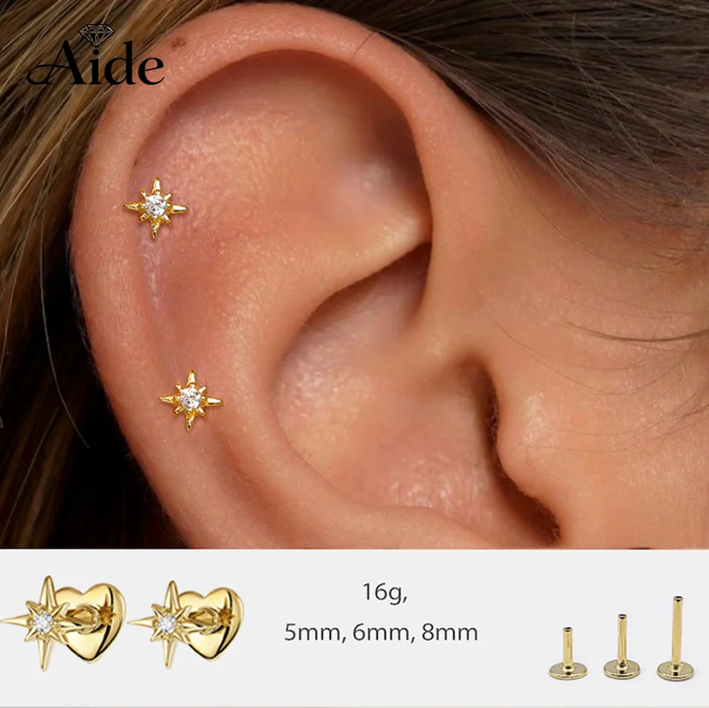 AIDE 1Pc 925 Sterling Silver Octagonal Star For Lobe Tragus Cartilage Helix Piercing Women Ear Exquisite Jewelry Gifts