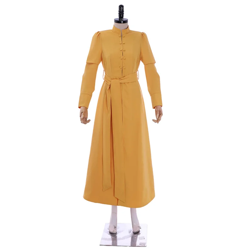 Women Medieval Victorian Retro Dress  Long Sleeves High Waist French Apparel Yellow  Temperament Long Coat