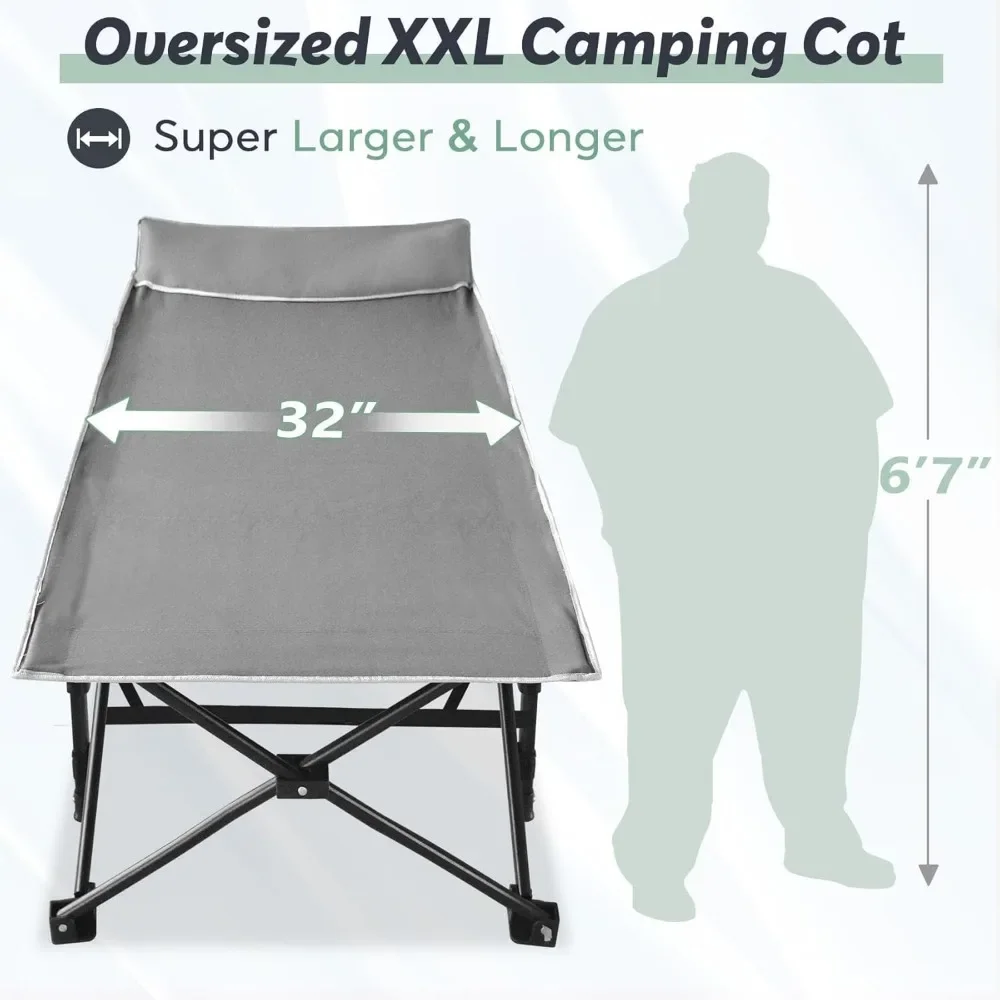 XXL faltbares Campingbett für Erwachsene, 79" L x 32" B x 19" H Campingbett, übergroßes Schlafbett mit Matratze, Tragetasche, Umreifung