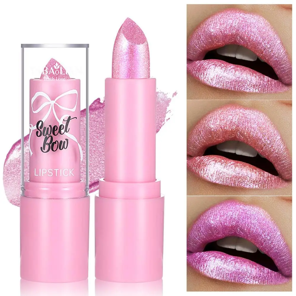Velvet Pink Luxurious Glitter Lipstick Long-Lasting Non-Fade Sparkling Lip Shimmery Waterproof Brown Makeup Gloss Pearl N7W2
