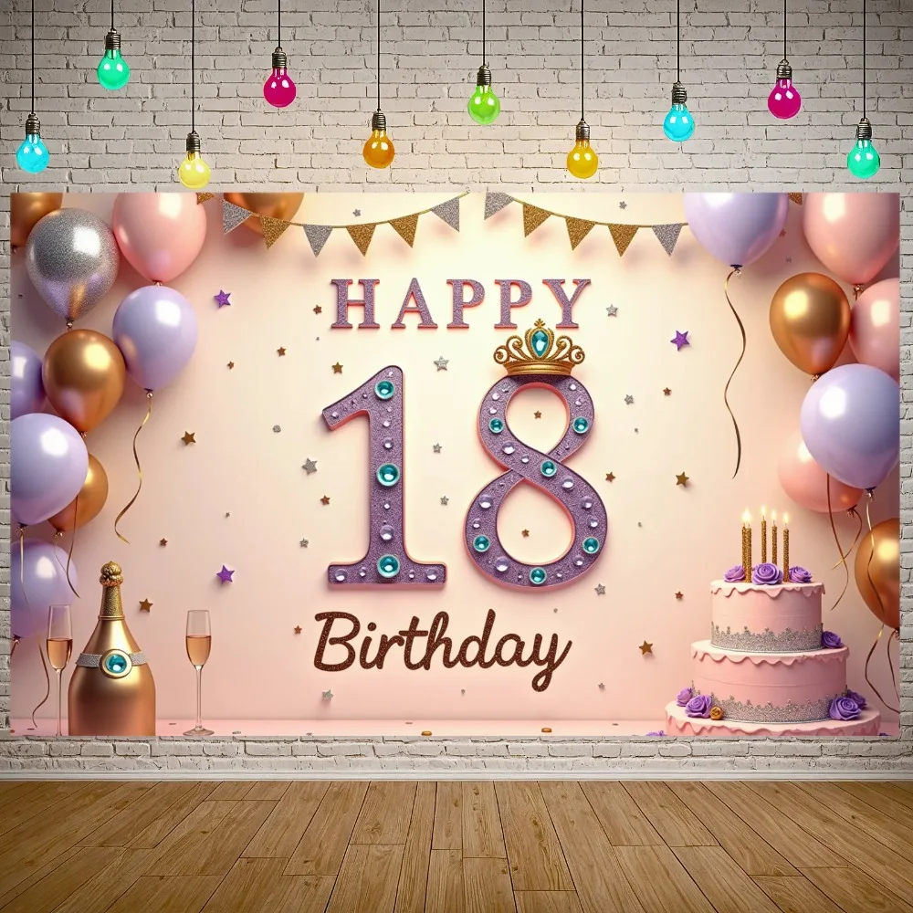 

Rose gold balloon sparkling starlight themed banner photography background, girl's 18th birthday decoration photography Backdrop