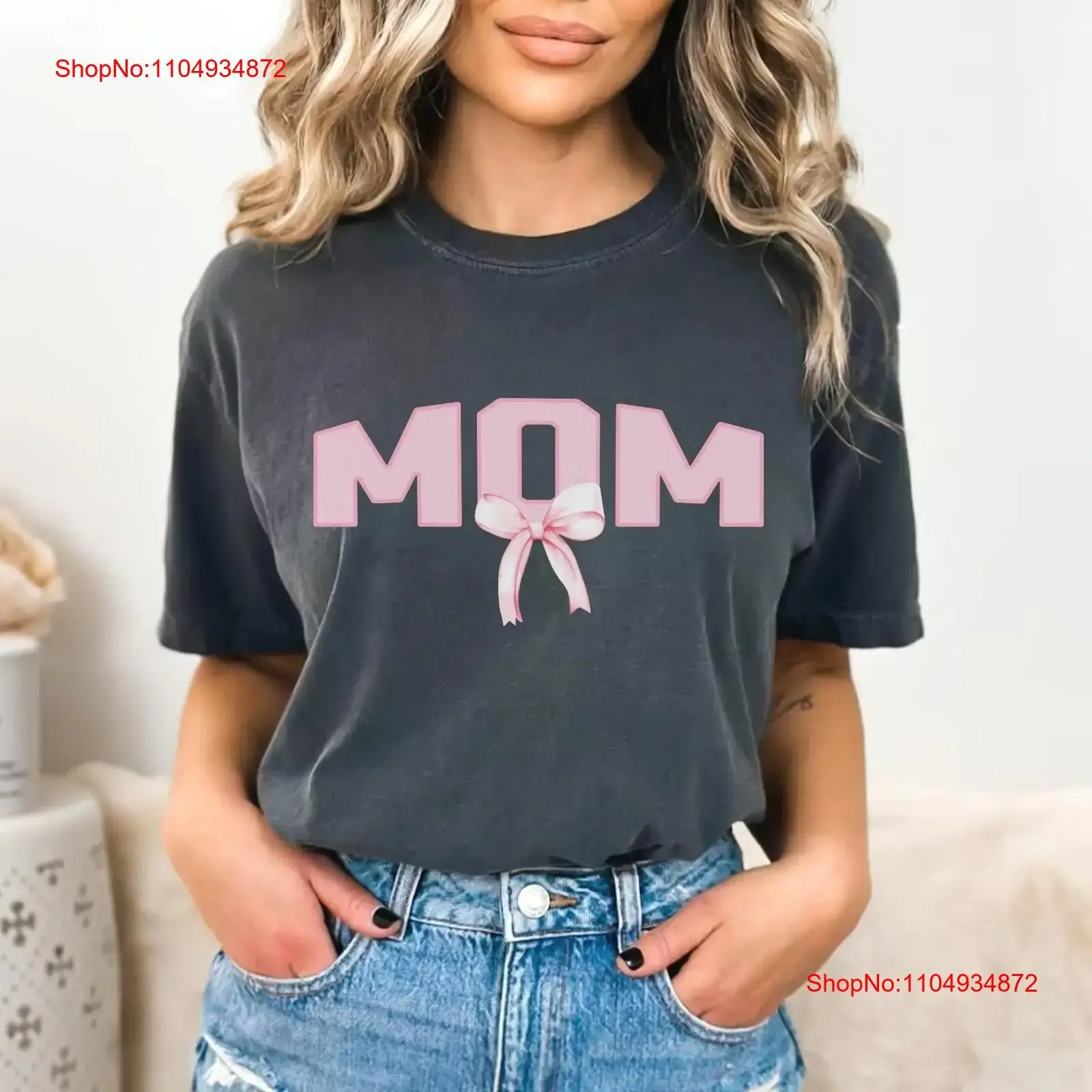 

Mom shirt Coquette T for Mother's Day New Mama College Block Mommy Trendy vintage Washed Slightly designer clothes Versatile