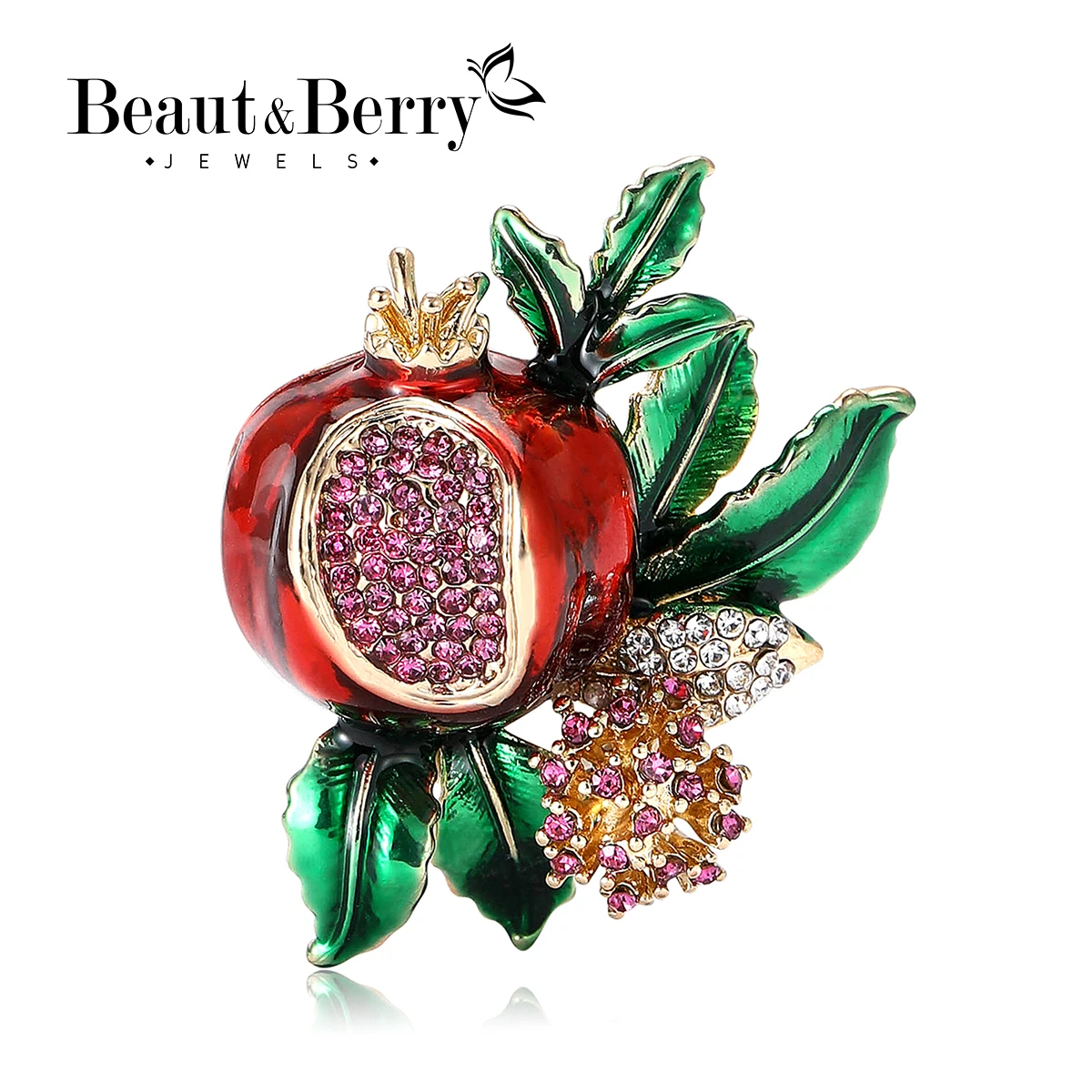 Enamel Rhinestone Pomegranate Brooches for Women Unisex Fruit Pins Casual Party Accessories Gifts