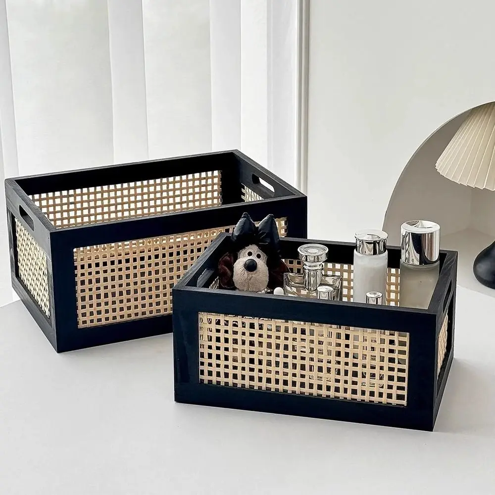 

Durable Retro Storage Box Rattan Multifunction Storage Basket Solid Wood Organizer Boxes Household