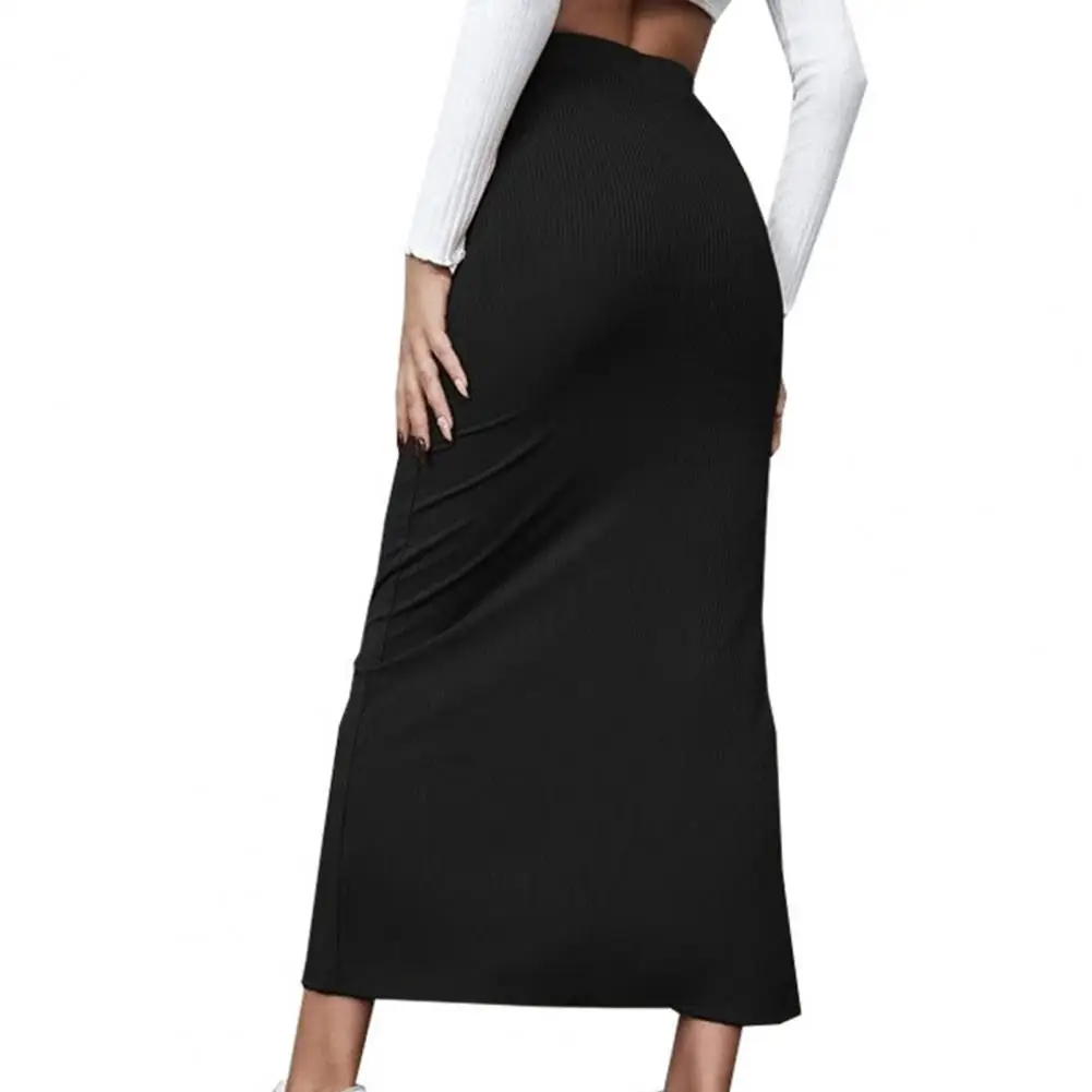 

Women High Waist Skirt Elegant High Waist Hip-hugging Skirt for Women Solid Color Half-body Skirt with Slit Hem for Work Wear