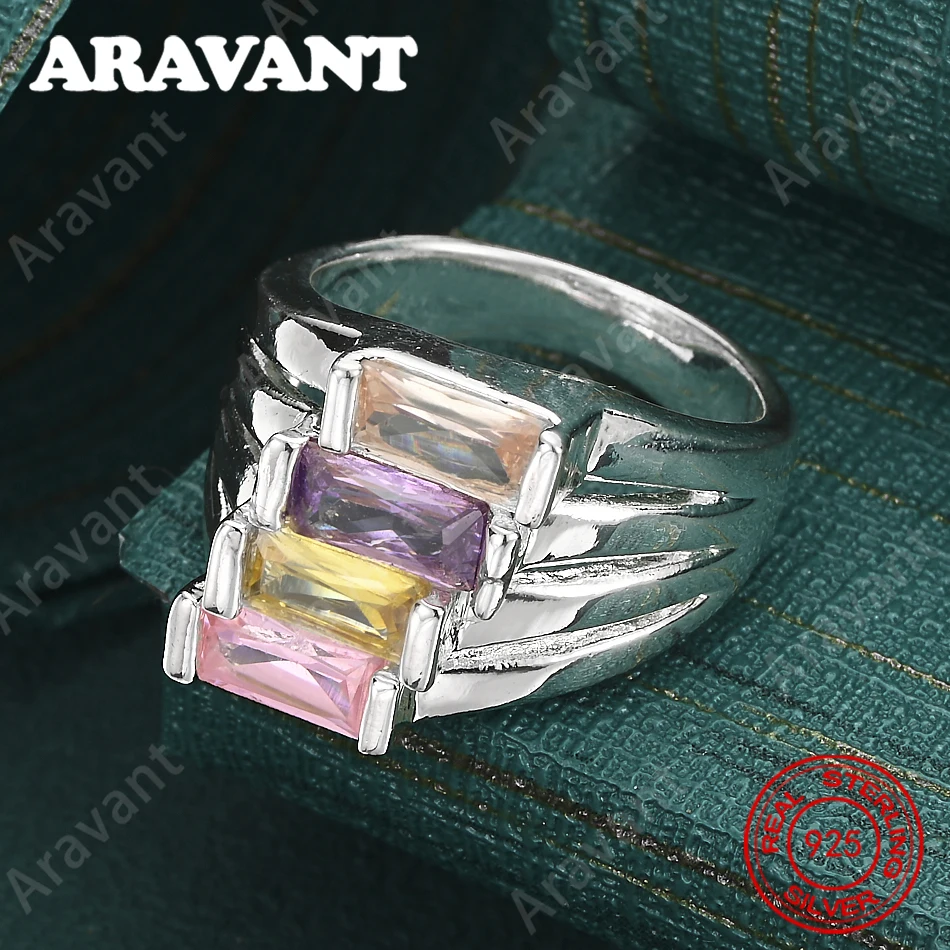 925 Sterling Silver Four-Colored Cubic Zircon Ring For Women, Commuter Accessory, Christmas Gift Jewelry