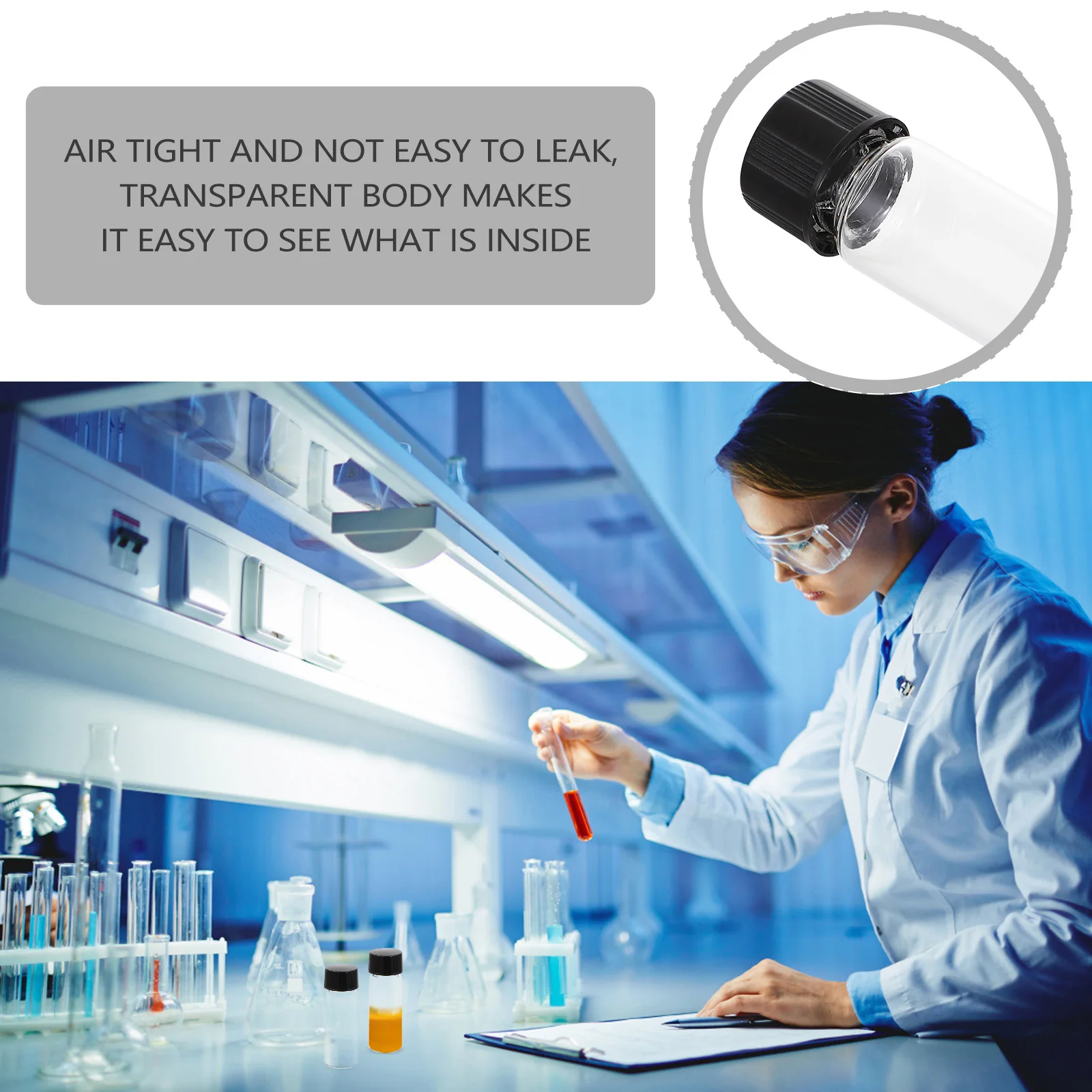 

25 Pcs Experiment Vial with Lid Refillable Glass Bottles Clear Vials Transparent Sample