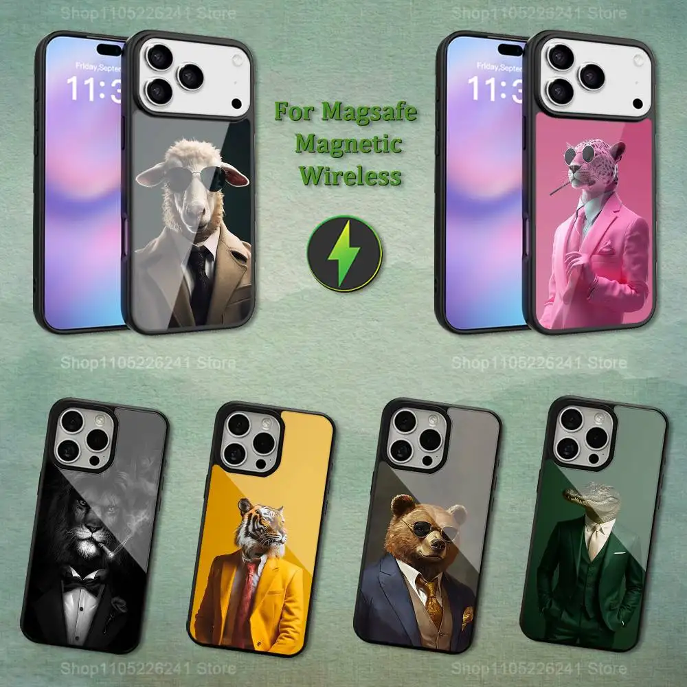 

Animal Art Suit Shirt Tie Phone Case For iPhone 13,12,11,16,15,17,14,Pro,Max,Plus,Mini, For Magsafe,Magnetic Wireless Charging