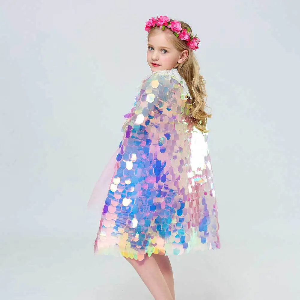 

Rainbow Sequin Cloak Mermaid Shape Colorful Size Texture Performance Clothes Cape Performance Clothes