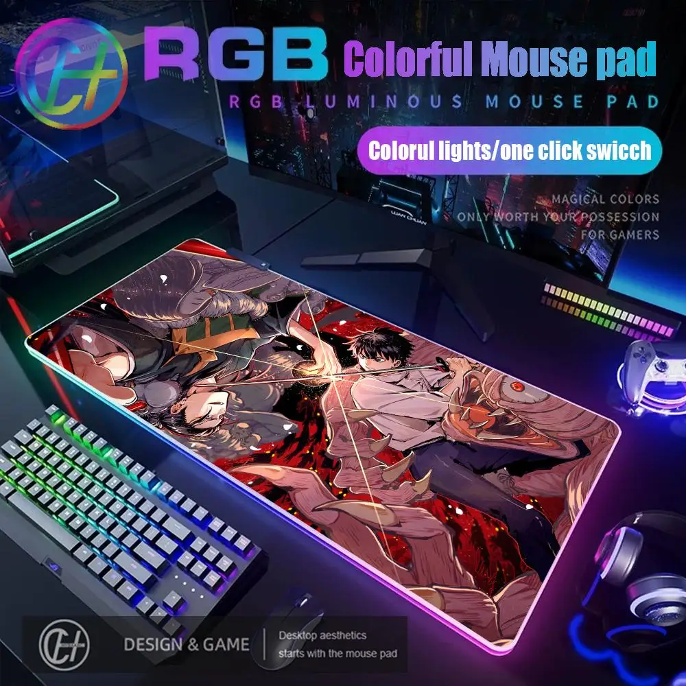 HD HYBXAXC Mouse Pad Jujutsu Kaisen Large RGB Gaming Mouse Pad Desk Mat HD Gamer Large LED Light XXL Ryomen Sukuna RGB Mouse Pad