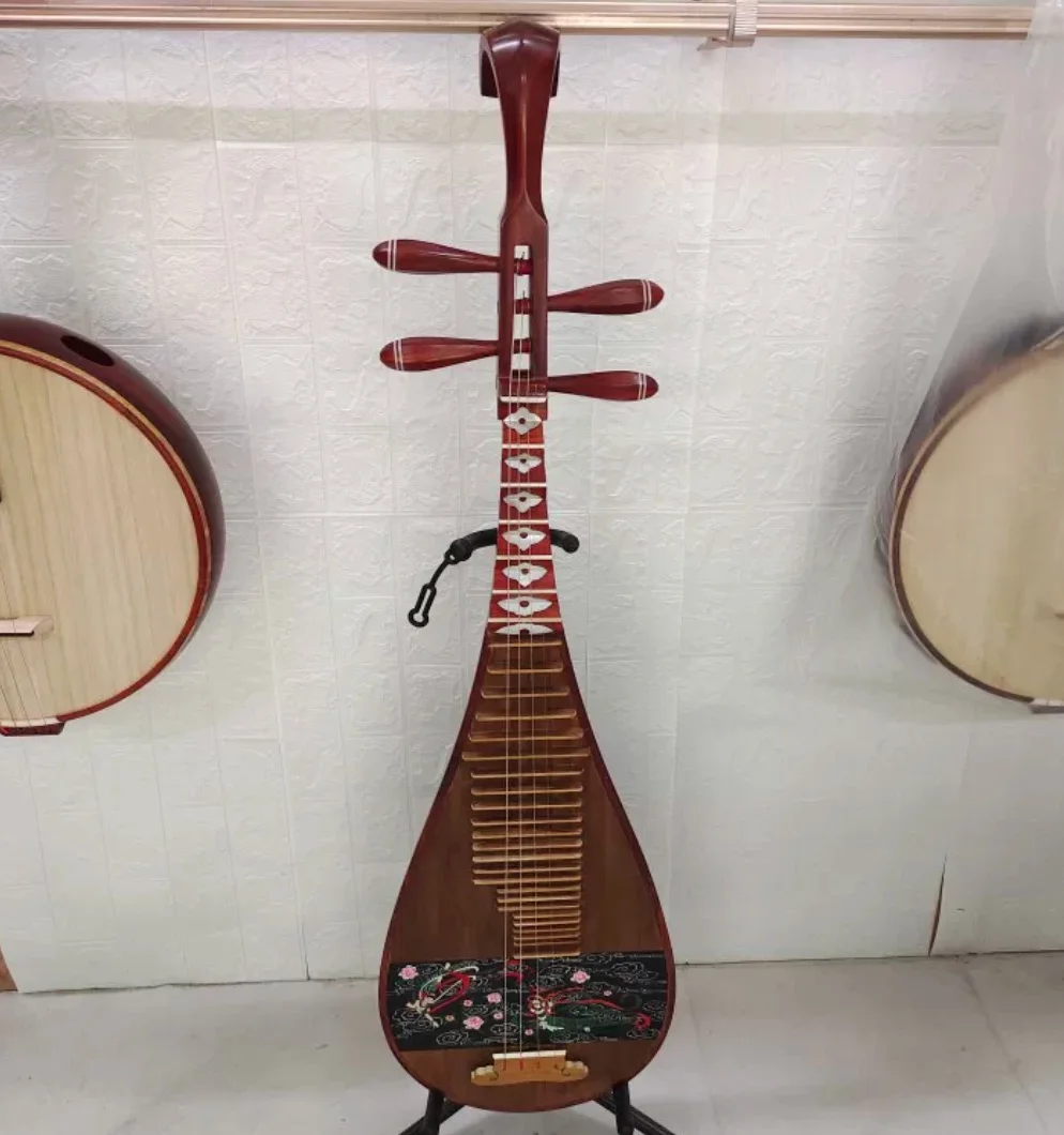 Vintage Style Pipa with Shell Carving & Color Painting, Professional Chinese String Instrument