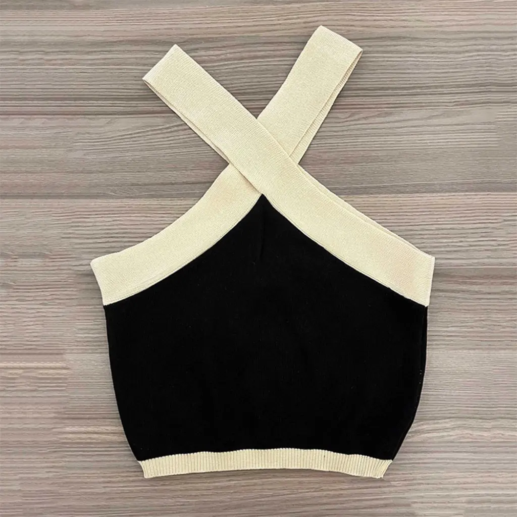 

Off-Shoulder Slim Knit Vest European American Style Base Neck Strap Sexy Summer Wear Wholesale for Women JR2387