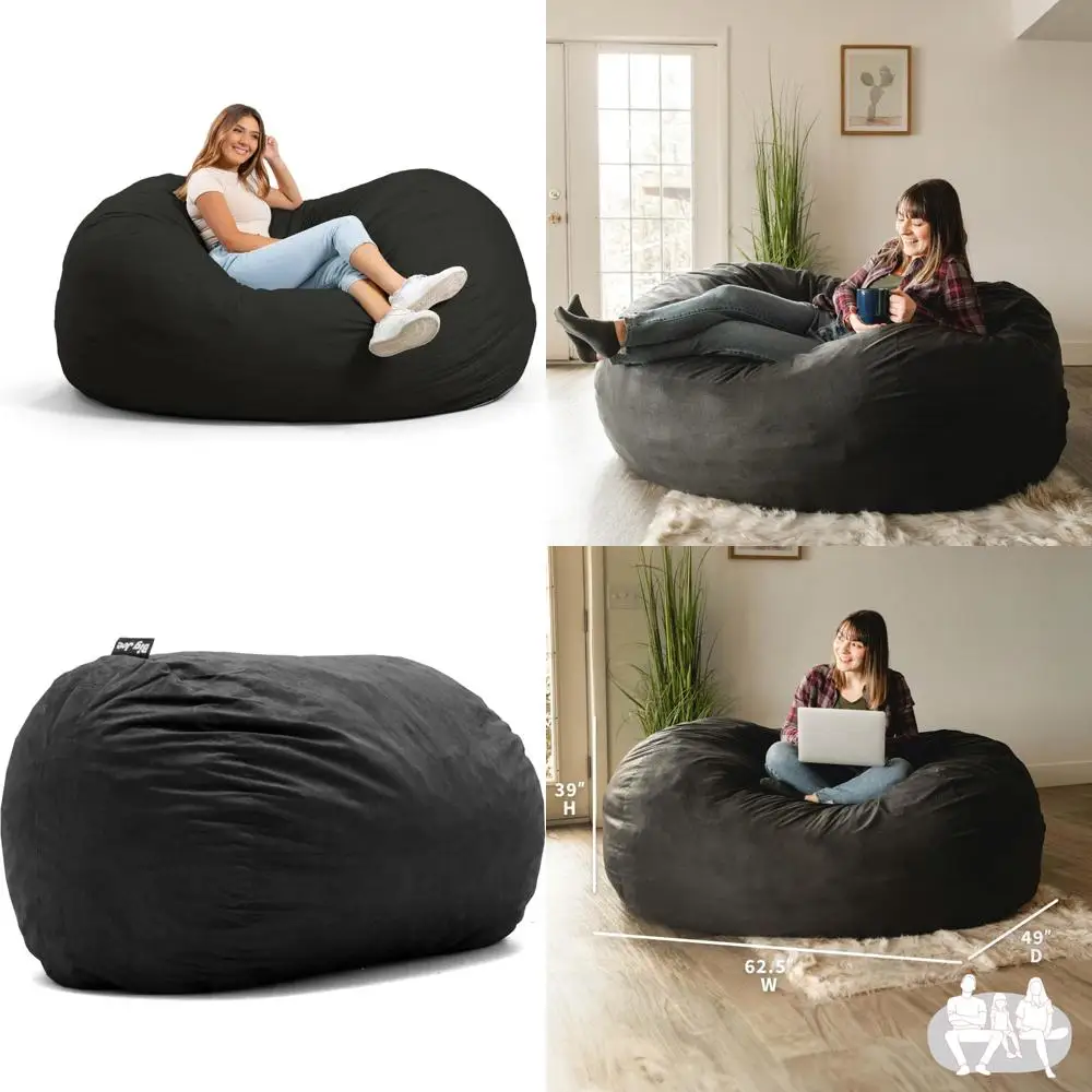 كرسي بين باج كبير جدًا مملوء بالرغوة، غطاء قابل للإزالة، بوليستر متين، أسود عملاق بطول 5 أقدام #1