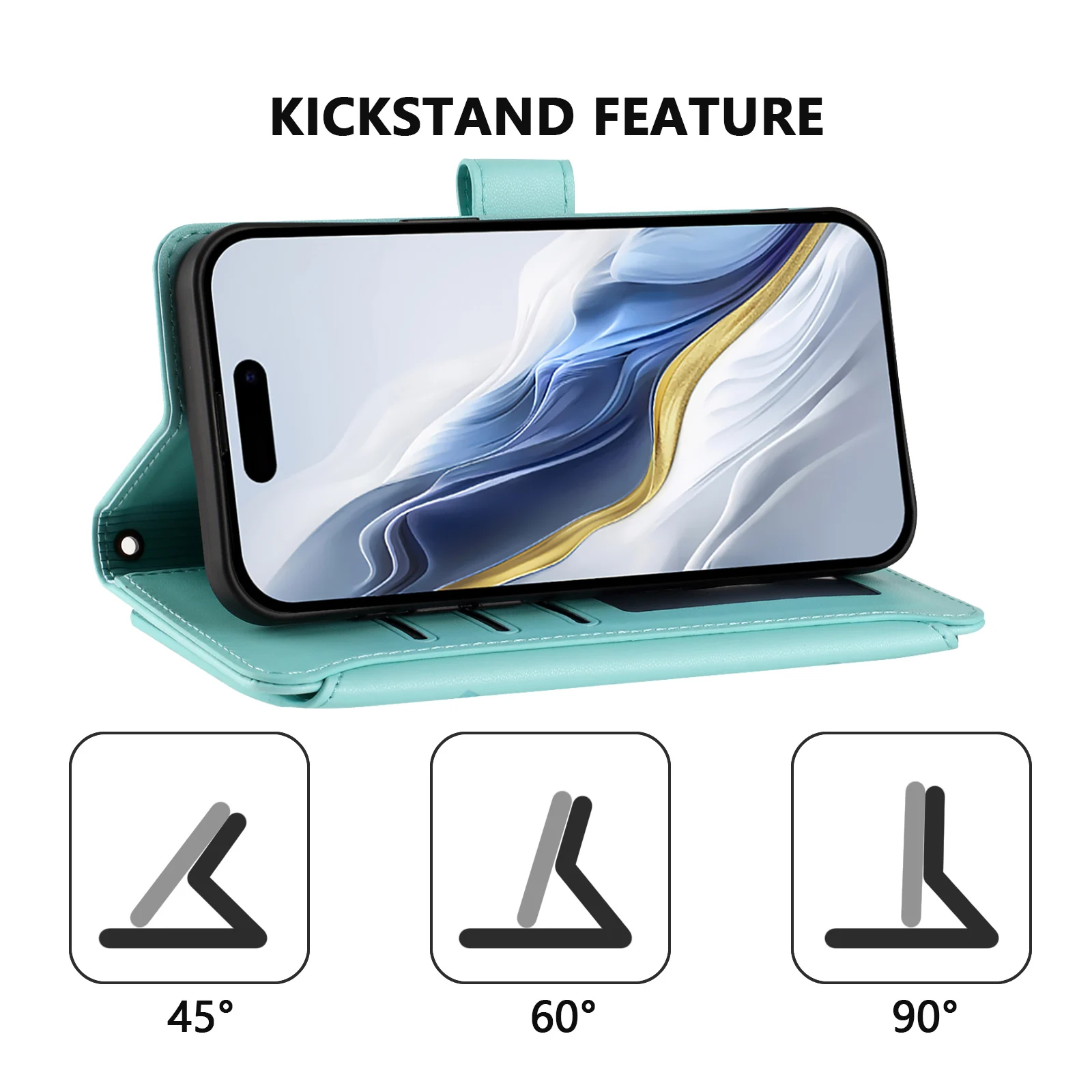 Casing Kulit Xiaomi 15 Ultra Motif Kupu-kupu Floral dengan Ritsleting, Penyangga, dan Tali Pergelangan Tangan - Hijau Mint