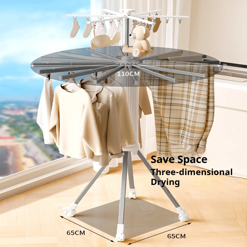 Thickened Foldable Clothes Hanger Rotary Floor Standing Clothes Drying Rack for Balcony Bathroom Space Saving Clothes Organizer