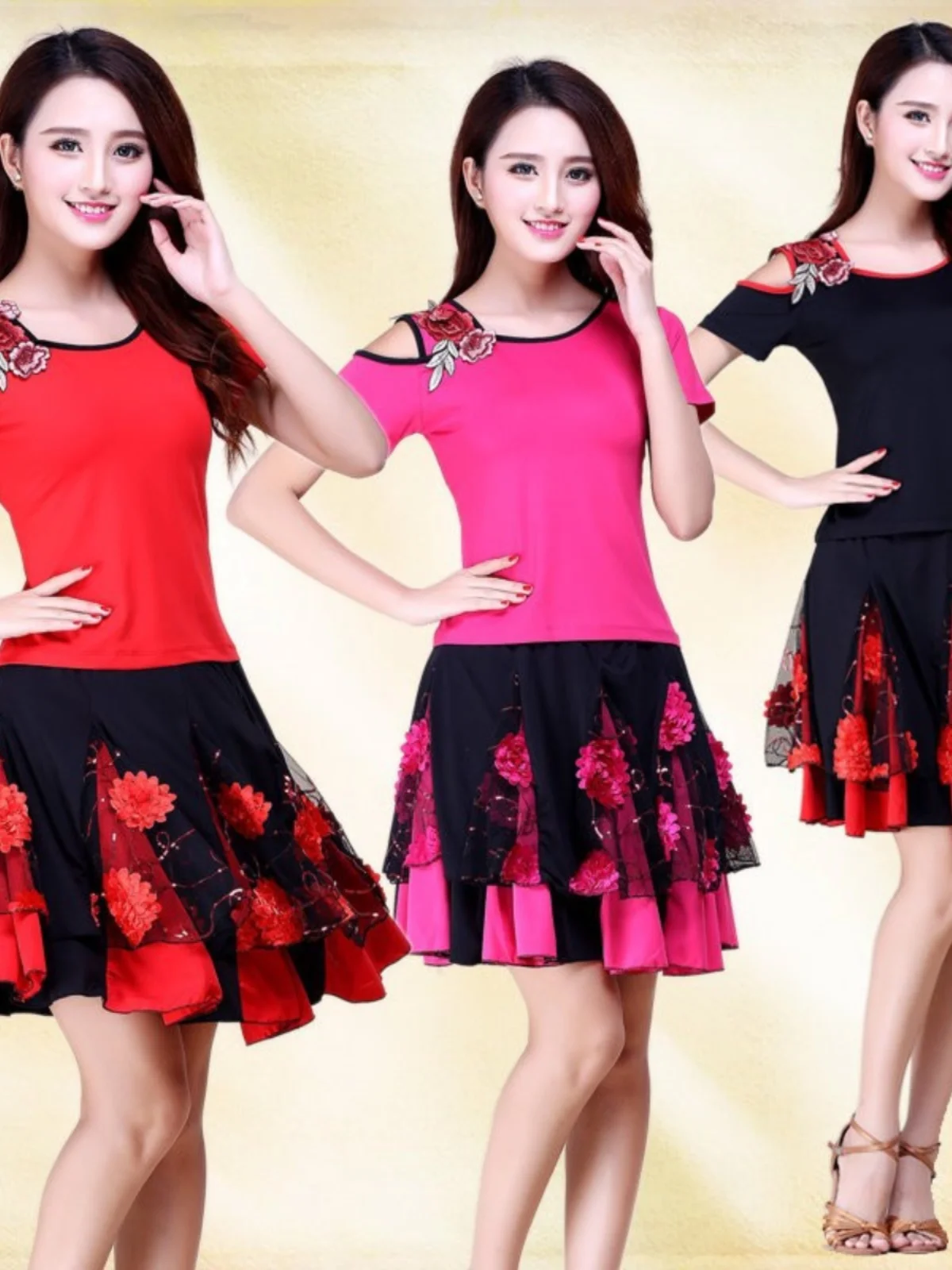 Spring Ying Square Dance Ensemble New Fashionable Short Sleeve Outfit Yang Li  Dance Skirt Set Women's Ethnic Stage Costume