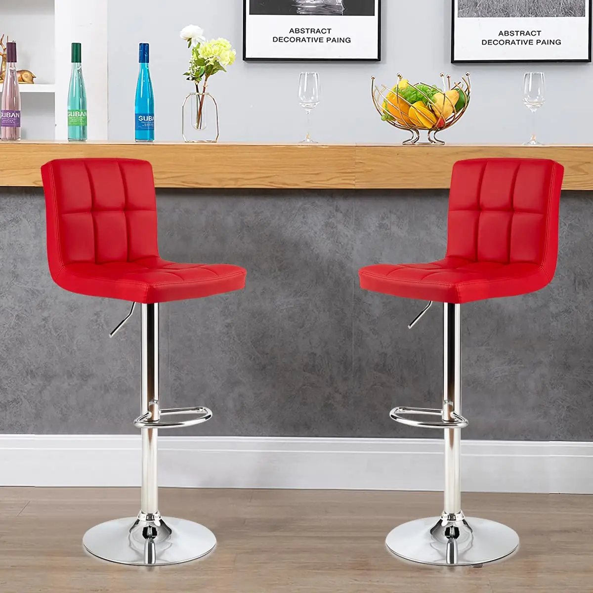 PU Leather Bar Stools 4pcs, Adjustable Swivel Seat Footrest Anti-Slip Base Armless Counter Height Kitchen Island Bistro Pub, Cus