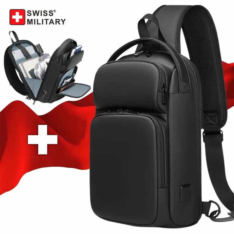 

Swiss New Multifunction Chest Bag Usb Crossbody Bag Shoulder Messenger Bags Male Waterproof Short Trip Chest Bag Pack Anti-Theft