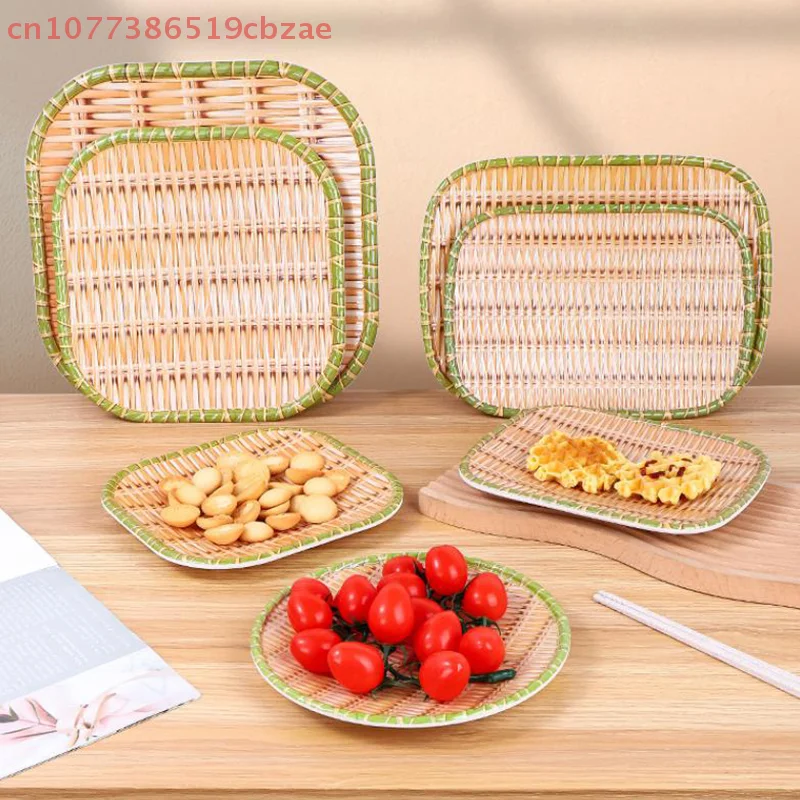 Bamboo Weaving Melamine Hot Pot Vegetable Plate Green Barbecue Serving Dish Multiple Styles for Restaurant Use