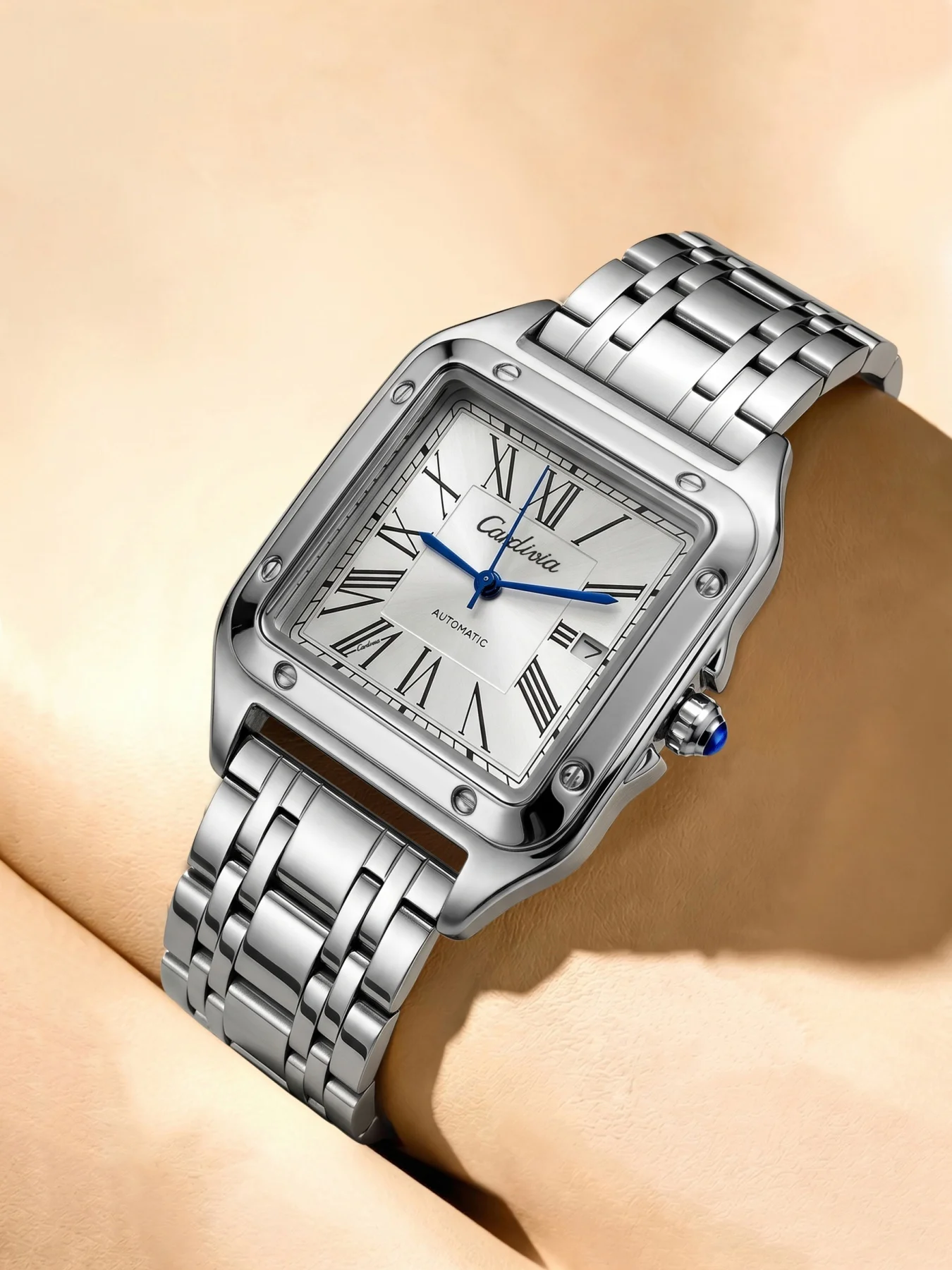 High-End, Stylish Square Women's Quartz Watch, Stainless Steel Strap with Roman Numerals and Blue Hands, Calendar Design, Water-Resistant for Everyday Use, Elegant Women's Wristwatch, Versatile for Business and Commuting, Women's Watch for Holiday and Birthday Gifts, Retro Minimalist Niche Trendy Women's Watch, Women's Watch with Precise Timekeeping