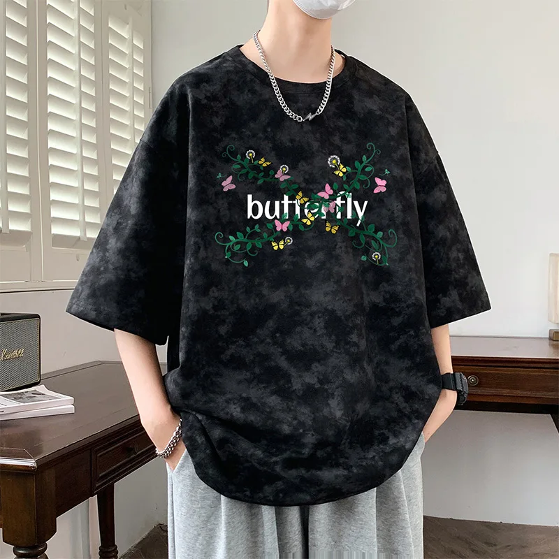 

Мужская летняя универсальная дышащая футболка для активного отдыха и походов, модный тренд, тай-дай, свободный крой, короткий рукав