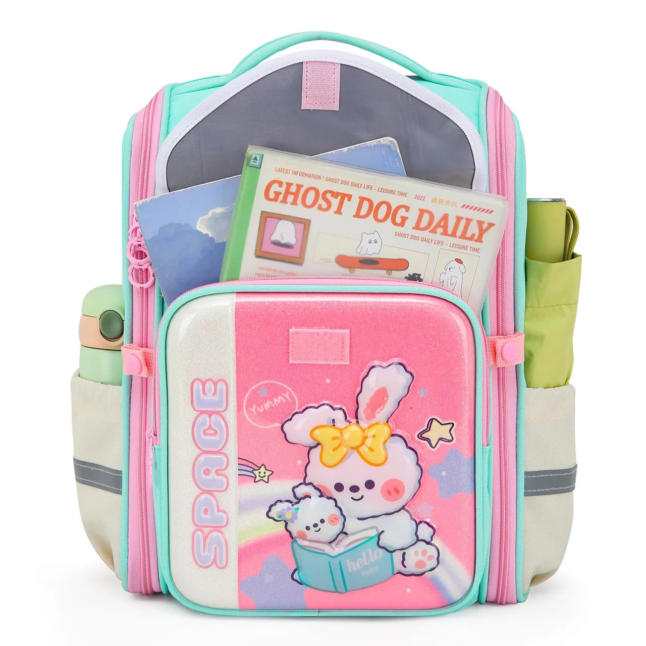 Cute 3D Cartoon Rabbit School Bags para meninas, Princesa Purple Nylon Mochilas para alunos da primária, Schoolbag impermeável para crianças