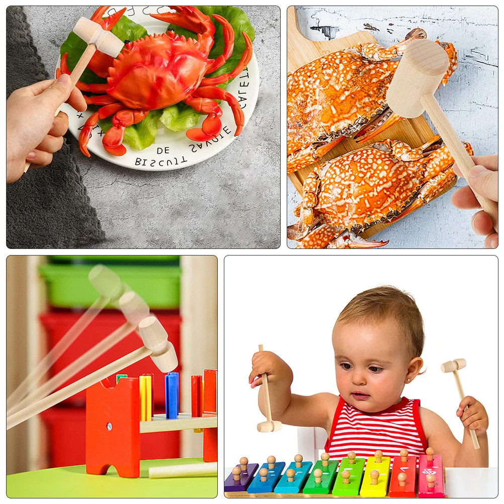 

1Set Crab Mallets Mini Wooden Hammers Log Color Lightweight Portable Seafood Lobster Cake Hammers Crab Mallets