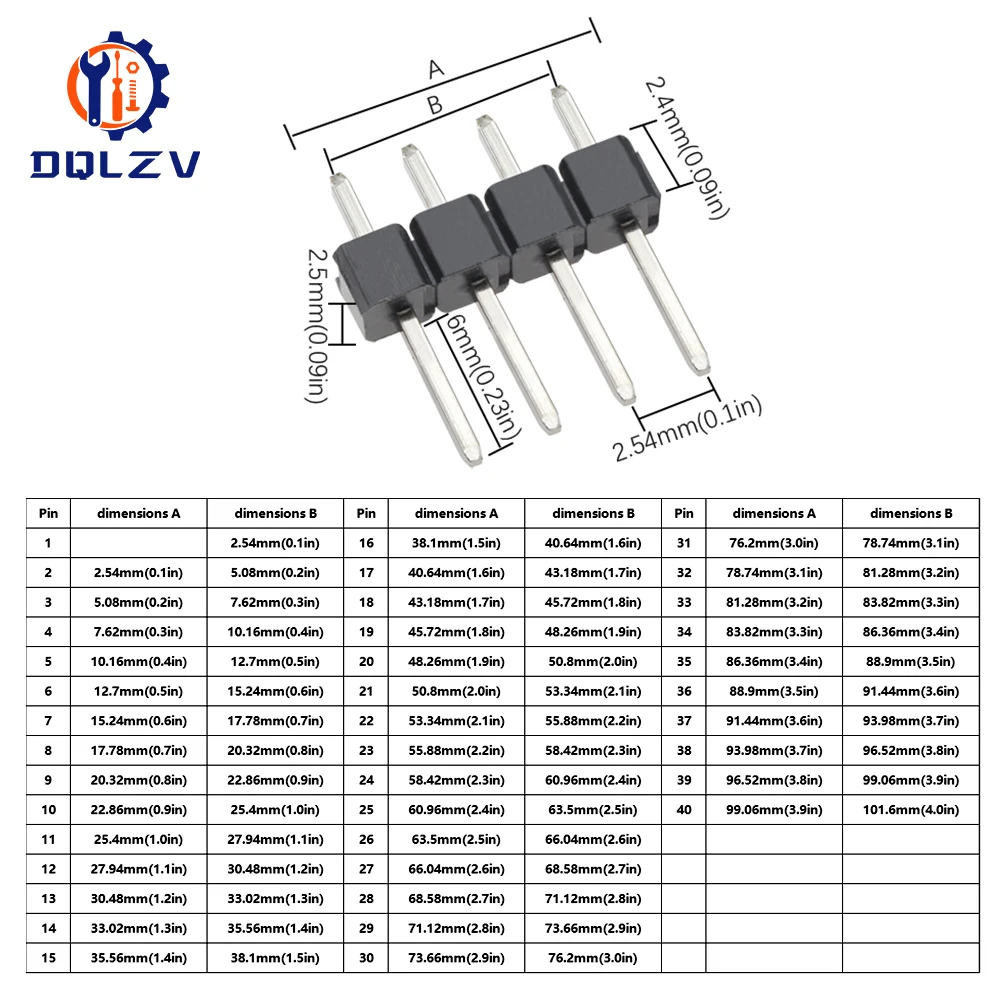 2.54mm Pitch Pin Header Single Row Male Breakaway PCB Board Connector Straight Pin Pinheader Plug 1*2P~40Pin