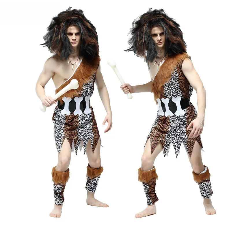 Adult Men's Wild Man Costume loween Cosplay Masquerade Par Role Play Leopard Print Performance Outfit Chinese Production