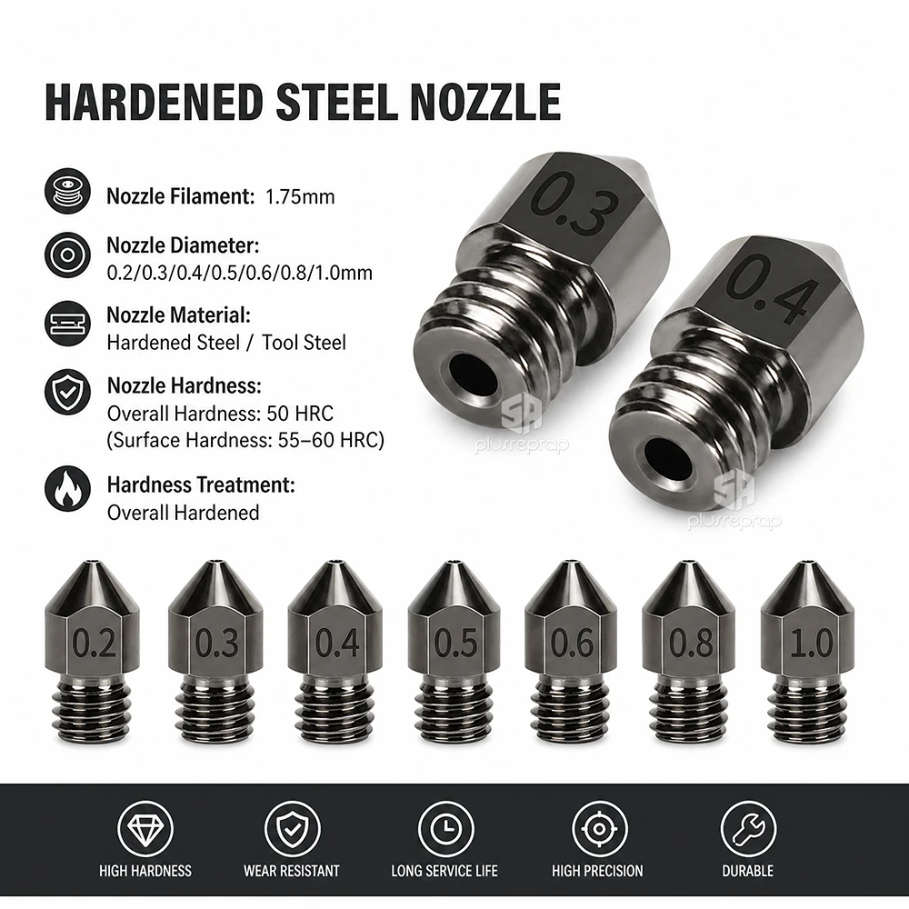 Hardened Steel Die Steel Nozzle for MK8 CR10 V6 M6 Thread Extruder Hotend Nozzle 1.75mm Filament view 2