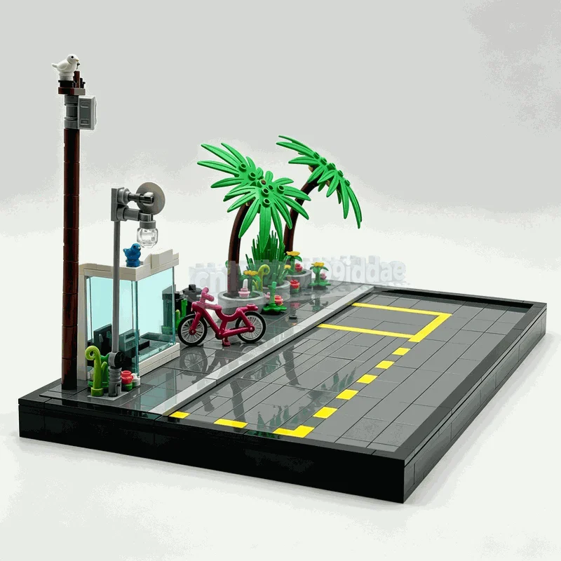 527PCS Bus Stop Diorama Street Scene Model MOC Creative Urban Landscape Building Block DIY Assembly Educational Toy Display Gift