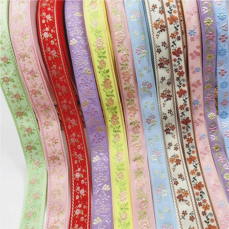 5Yards 10-25MM Glitter Shiny Flowers Jacquard Ribbon For DIY Hair Ornaments Skirt Pet Collar Accessories