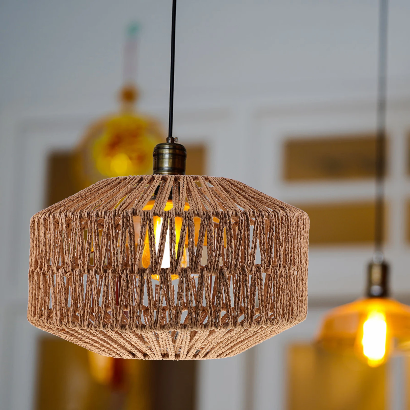 

Retro Paper String Lampshade Industrial Style Corridor Chandelier Fine Craftsmanship Artistic Sense Easy Assemble Home