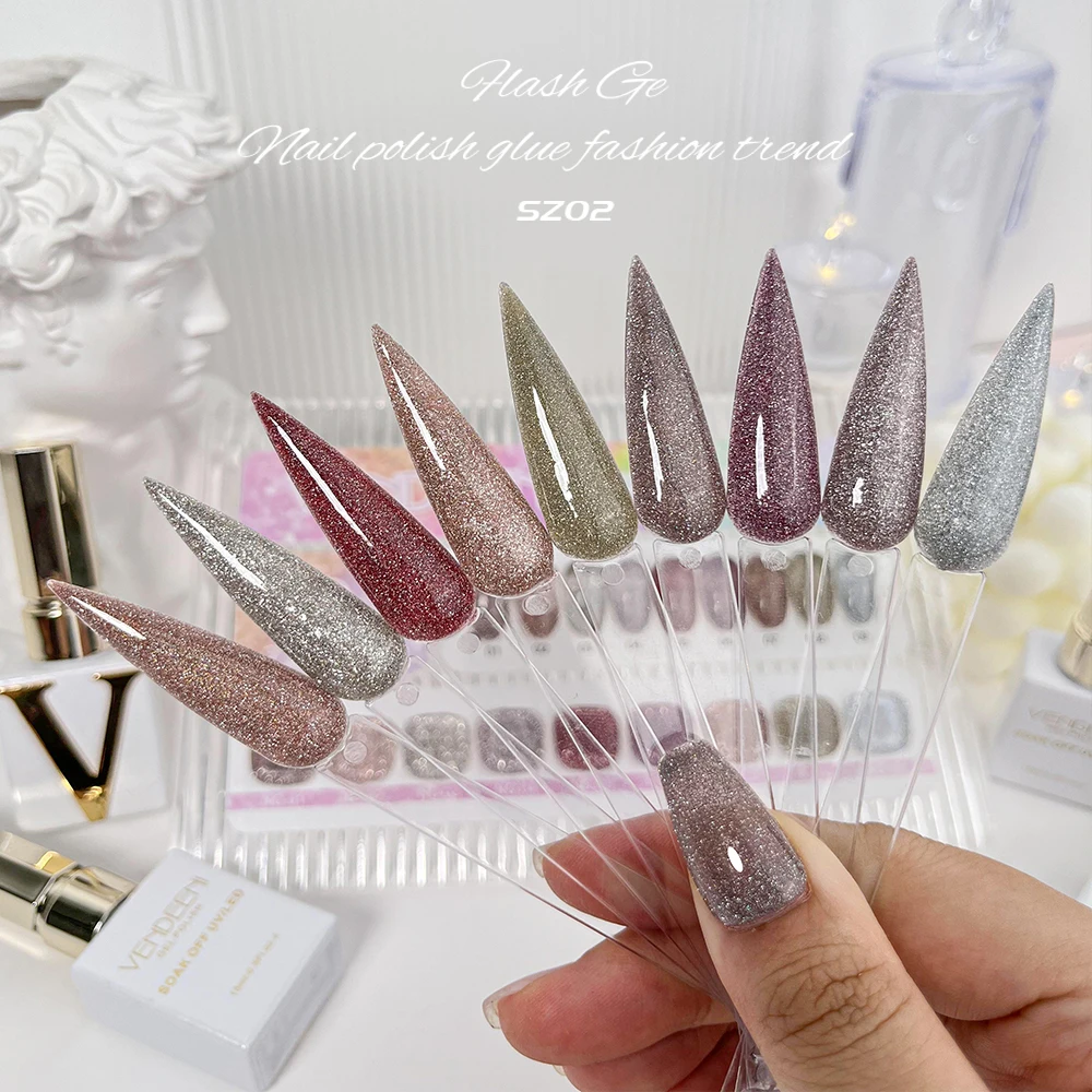 

Vendeeni 9 Colors/set Red Glitter Broken Diamond Gel Nail Polish UV LED Flash High Density Sequins Gel Varnish With Color Card