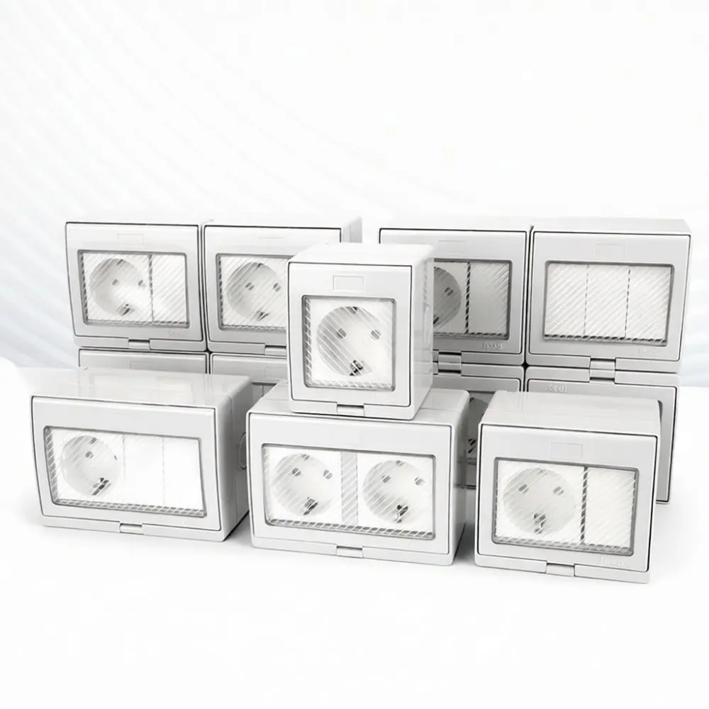 Surface Mounted IP55 German Socket Outdoor Power Outlet Waterproof Wall Mount Rain And Dust Protection Electrical Point