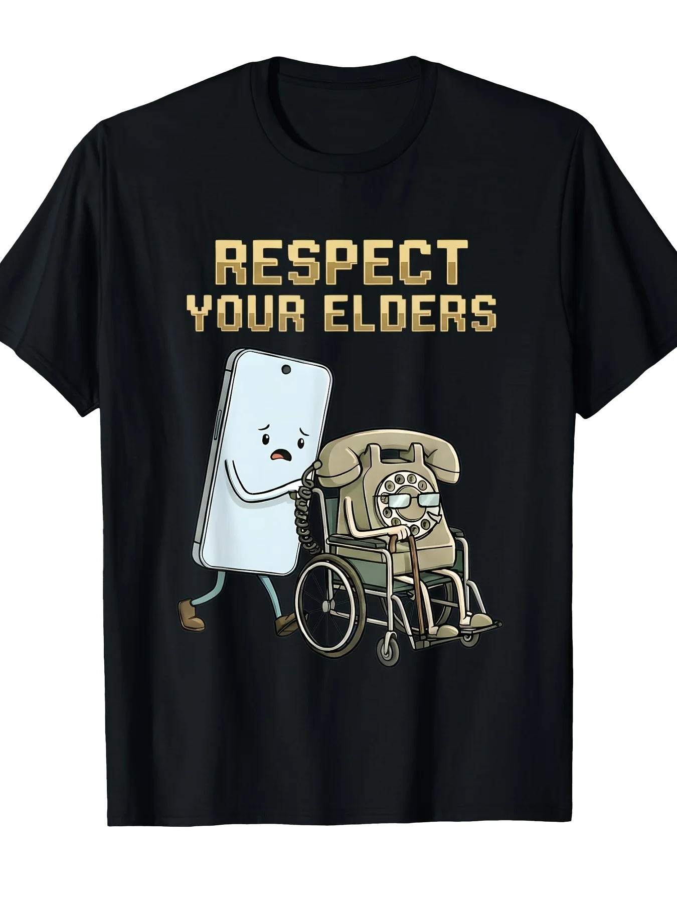 Respect Elders Modern Smartphone Retro Rotating Phone T-shirt Respect Elders Sm Round Neck Short Sleeve Casual Henley Shirt Men's T-shirt Retro Casual Short Sleeve T-shirt, Round Neck with Printed Pattern